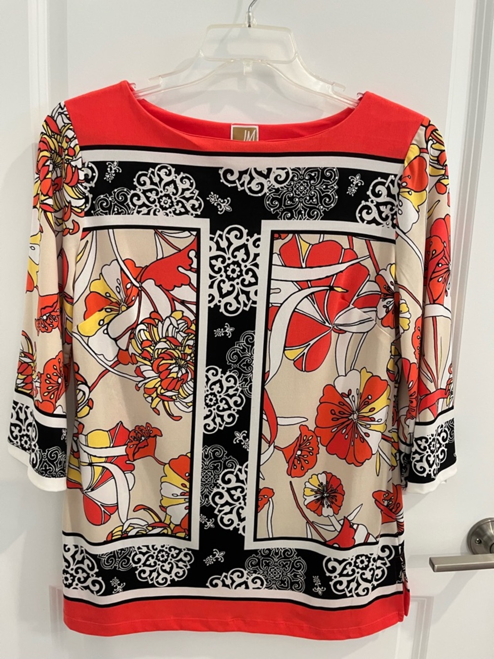 JM Orange & Black Floral Boatneck Top